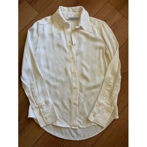 Zara Women Off White Fluid Button Down Shirt Long Sleeve Blouse XS Cream